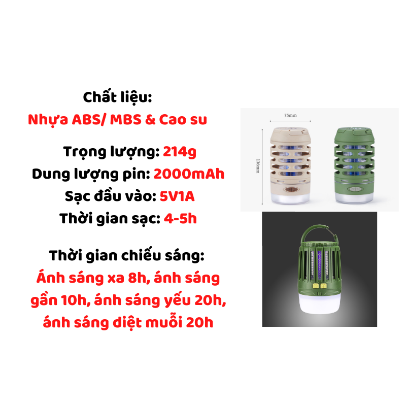 ĐÈN BẮT MUỖI, ĐÈN DIỆT MUỖI CẮM TRẠI, DÃ NGOẠI NH22ZM005 NH20ZM003