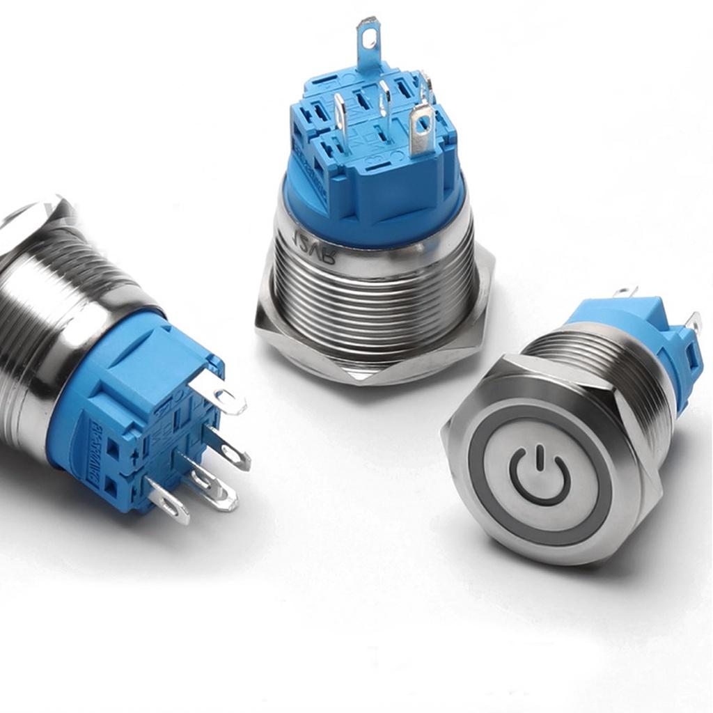 Nút nhấn Led INOX 19mm, Công tắc Tự khóa có hình Nguồn dùng nguồn Điện áp