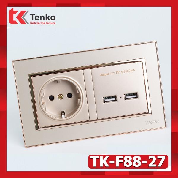 Ổ cắm chìm chuẩn Đức Tích Hợp 2 cổng USB TK-F66-108 Gold