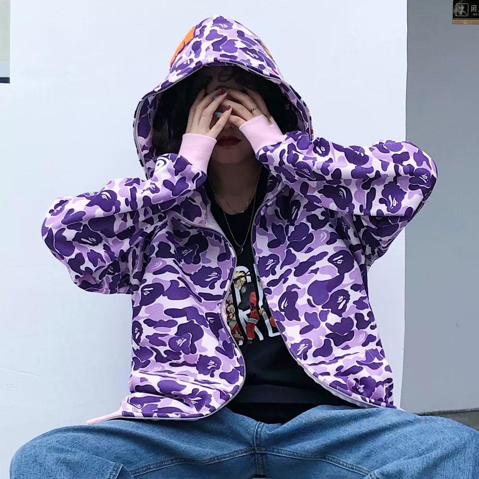 (ảnh thật, có sẵn) áo khoác nỉ hoodie unisex bape cá mập