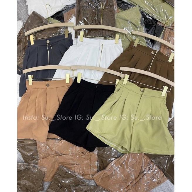 Quần short vải cạp chun ống xếp ly basic