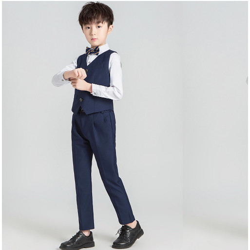Bộ ghile bé trai xanh TQB042 gồm 2 chi tiết (Áo ghile + quần tây) tặng kèm cà vạt dành cho bé từ 5 6 7 8 9 10 tuổi nặng từ 15 20 25 30 35 kg