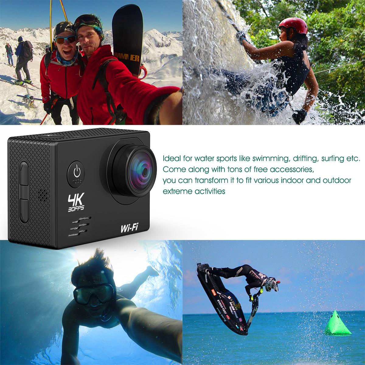 Camera hành động Ultra HD 4K 16.0MP WiFi 2.0 "Màn hình 170d dưới nước 30m Go Waterproof Pro Mũ bảo hiểm Ghi máy ảnh Sport Camer