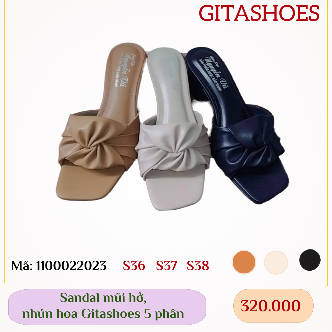 Giày xăng đan gitashoes mũi hở, nhún hoa, cao 5 phân - 1100022023