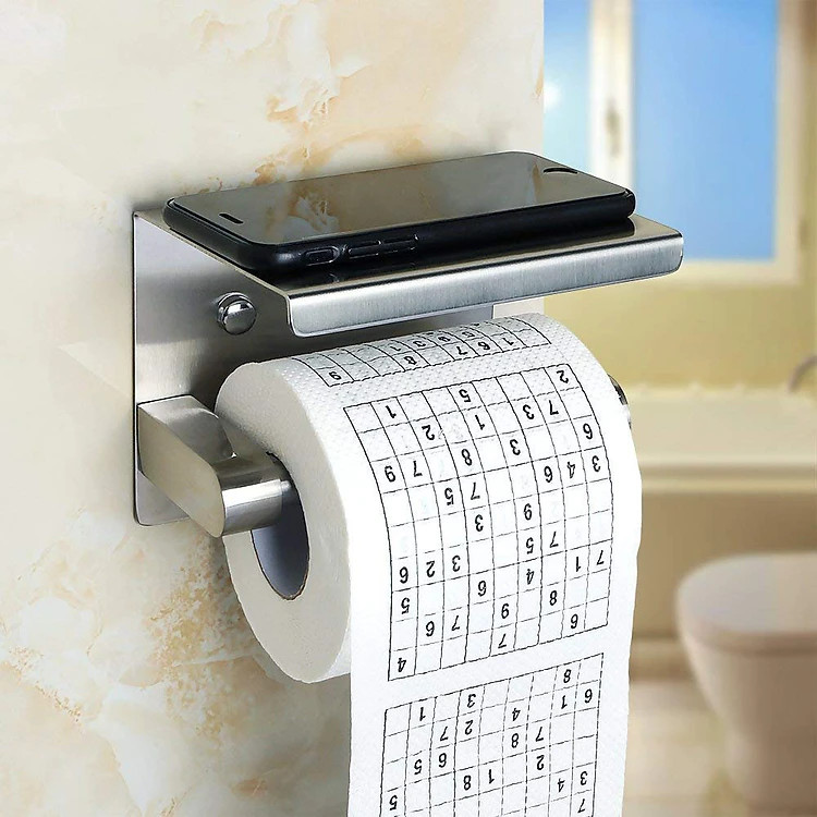 Hộp Giấy Kệ Treo Giấy Vệ Sinh DÁN TƯỜNG Inox SUS304 - Có đế để điện thoại tiện lợi