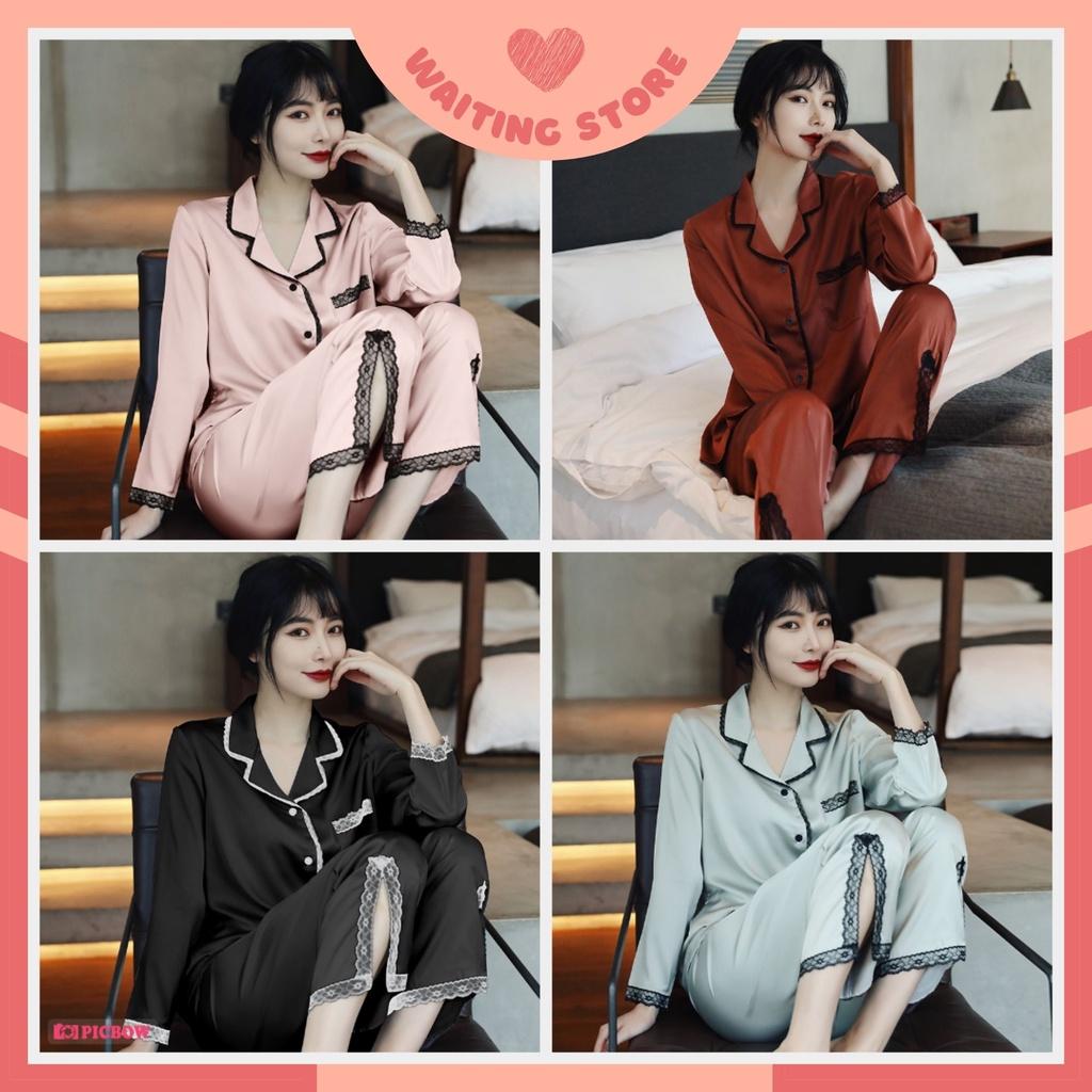 Đồ Bộ Nữ - Đồ Mặc Nhà Dài Tay Vải Lụa Cao Cấp Nhiều Màu Trơn Viền Ren Sang Trọng DDLP10