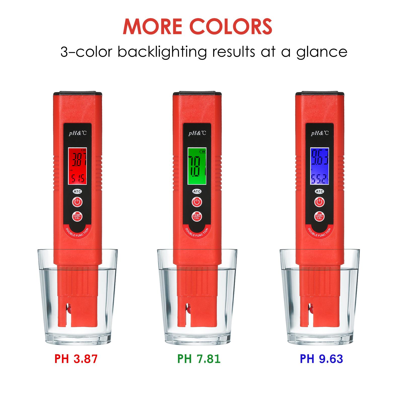 Professional & Power-saving pH-007T Pen-Type pH Meter High Precision with Automatic Temperature Compensation ATC Function Auto Calibration and Backlight LCD Acidity Tester Portable pH & TEMP Water Quality Analysis Device