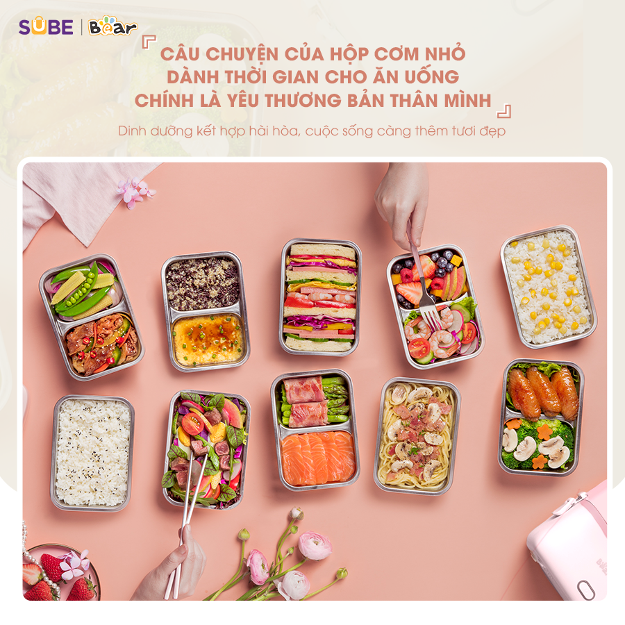 Hộp Cơm Cắm Điện Bear 2 Tầng 3 Ngăn Hâm Nóng Cực Nhanh Inox 304 An Toàn Giữ Nhiệt Chống Trào 1,2L SB-HC12L - Hàng Chính Hãng