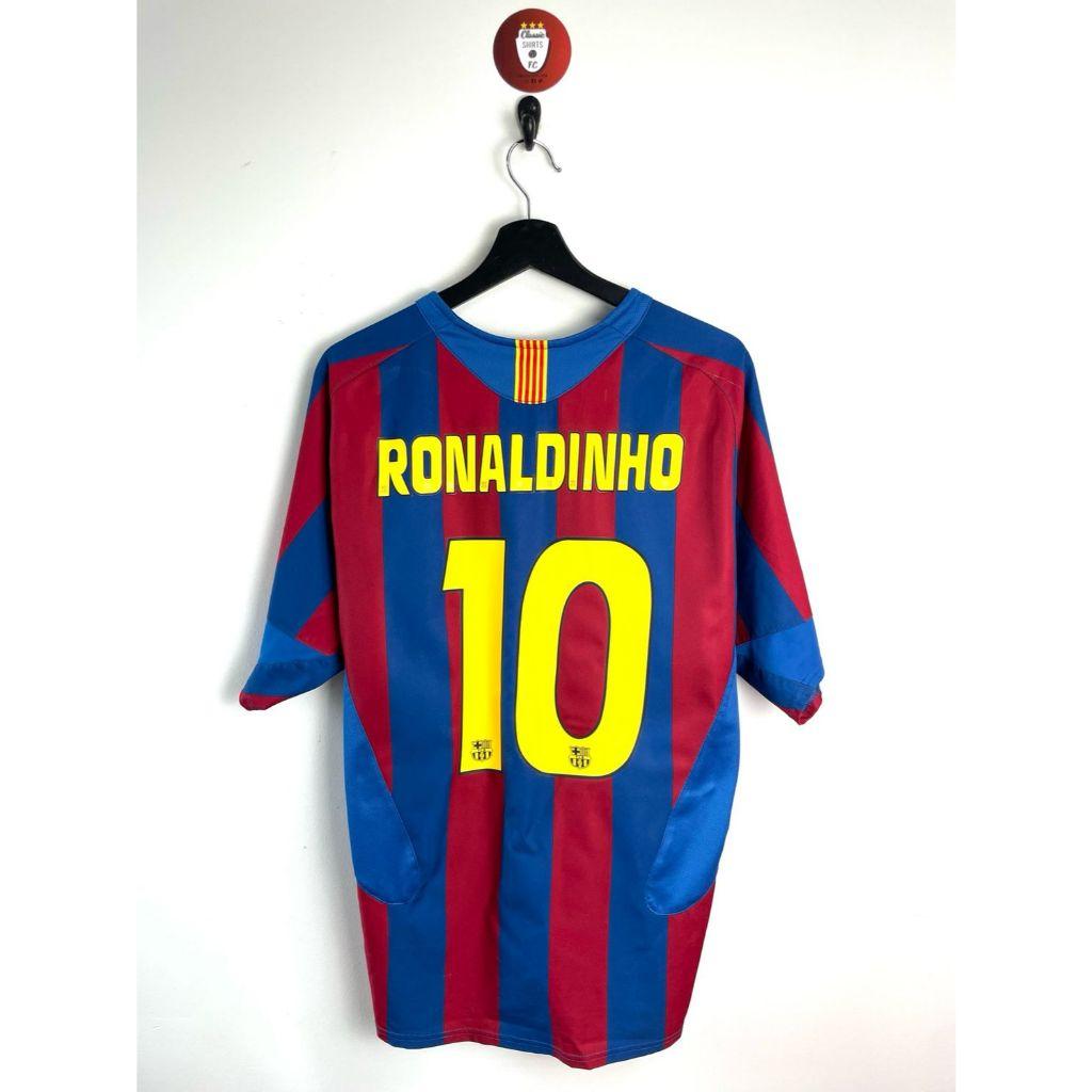 Áo Bóng Đá Retro Barcelona 2004 - Sân Nhà In Tên Ronaldinho Số 10 bản cao cấp vải Cotton Polyester