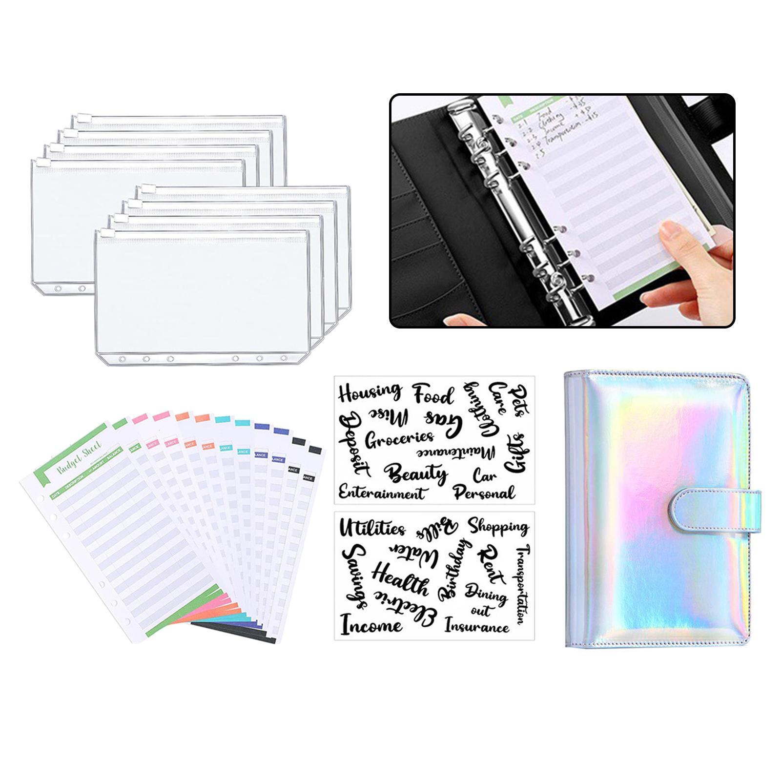 A6 Notebook Binder Budget Binder PVC Transparent Pockets with Letter Stickers Cash Budget Envelopes for Budget Planner Organizer Cash Bills