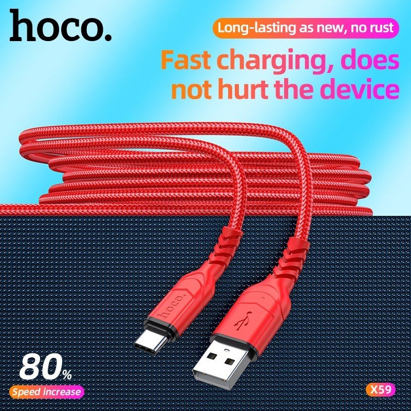 Cáp Sạc Nhanh Dành Cho Hoco. X59 2.4A Dây Dù Cổng Type-C Dài 2M Hàng Chính Hãng