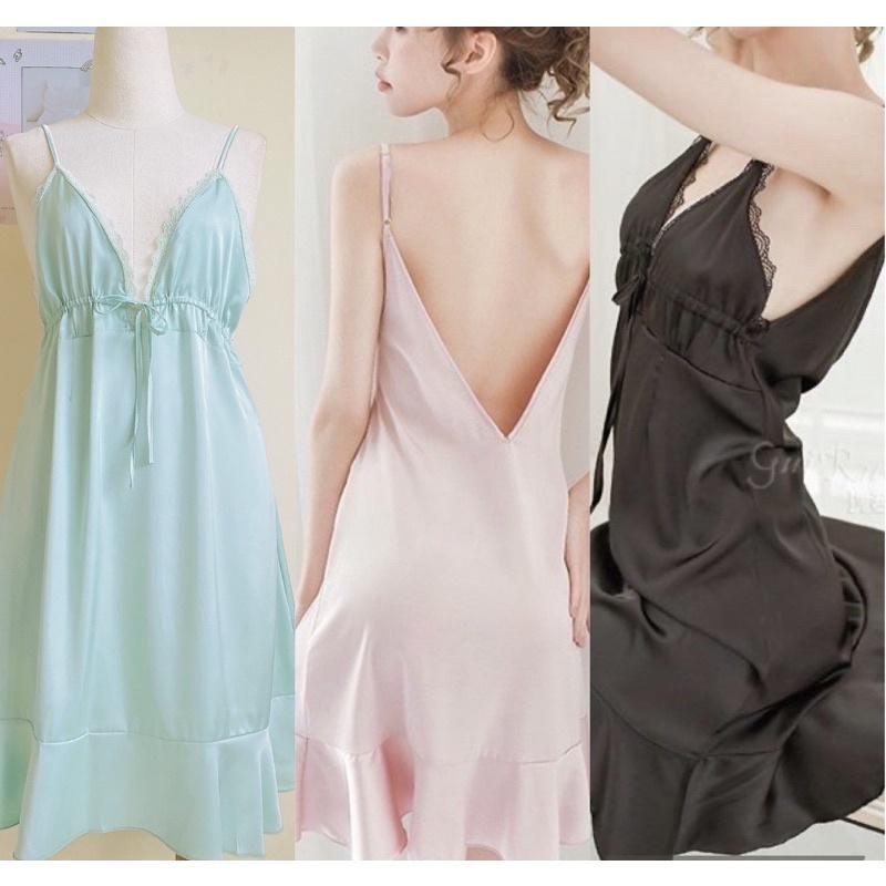 Váy ngủ lụa satin phối ren SX572 cao cấp - đầm ngủ gợi cảm -kellywang