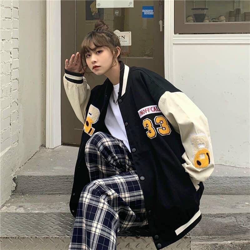 Áo Khoác Bomber Da Nhung Thêu Logo R 33 Form Unisex Nam Nữ Chất Áo 2 Lớp Mịn Đẹp