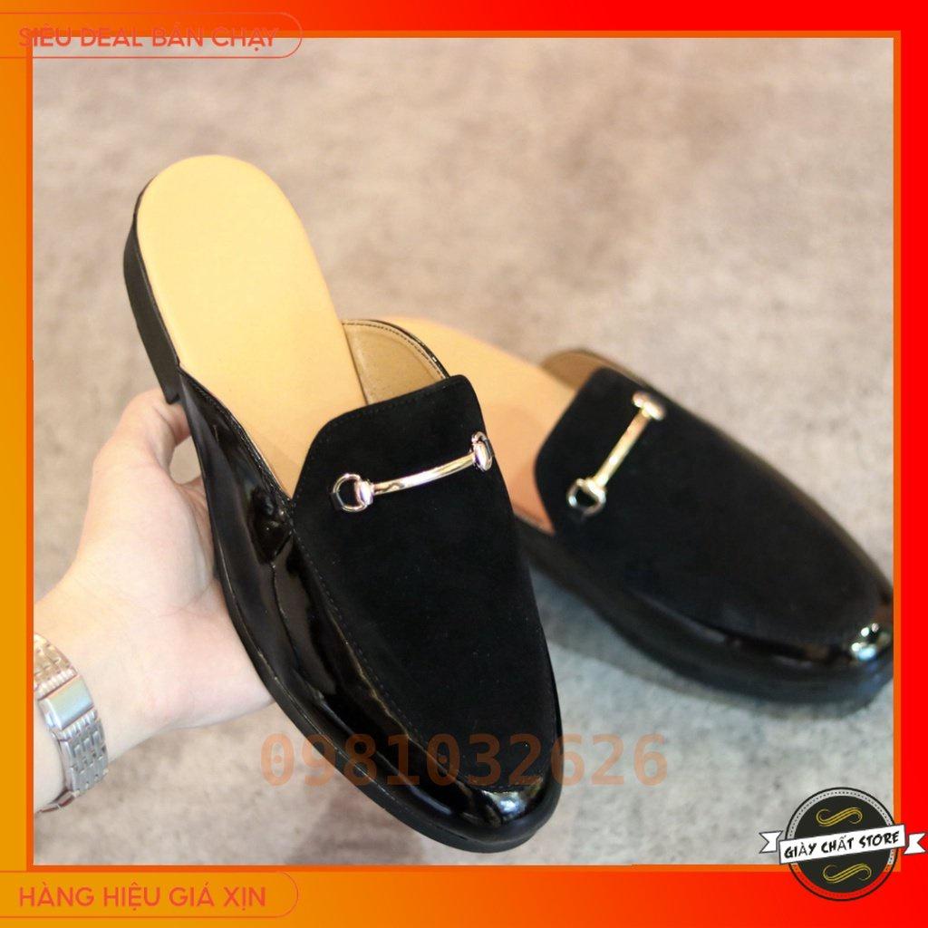 Giày Lười Nam Trẻ Trung Da Bóng Có Đai Vàng Kết Hợp Da Lộn Mã L194 Màu Đen