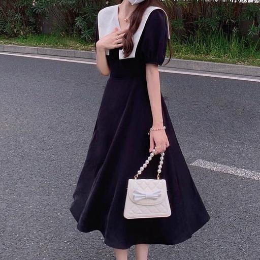 Váy cổ trắng cách điệuẢNH THẬT2 màu xanh bơ và đen siêu xinh cho mùa hè - Xanh bơ