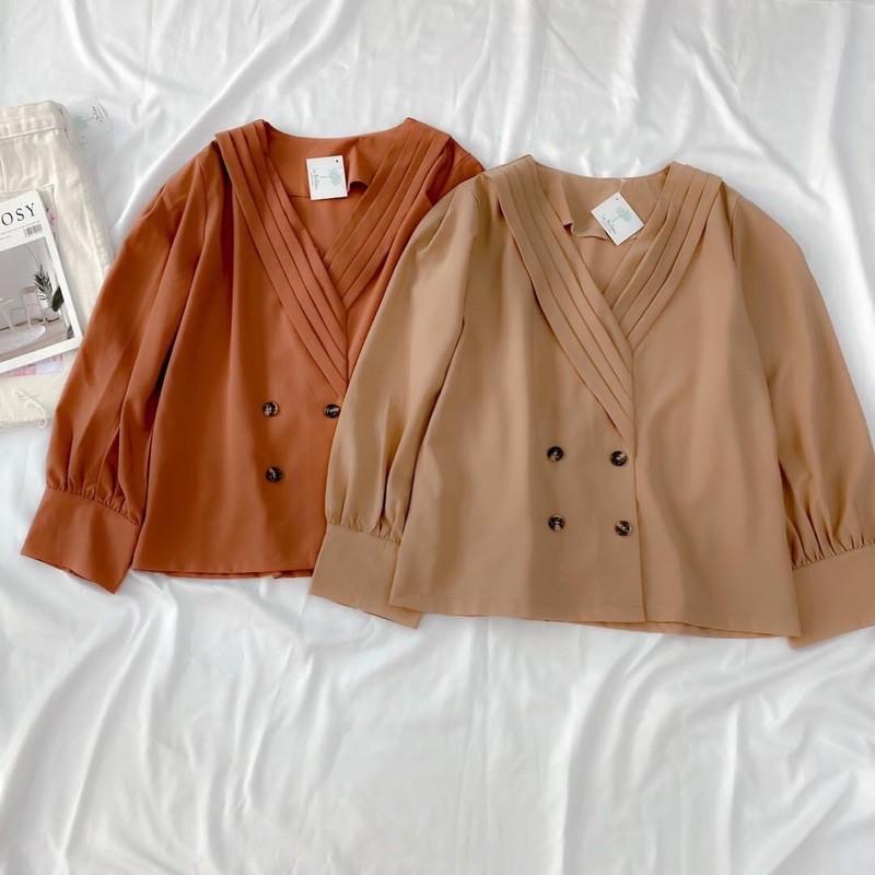 Áo cổ V xếp ly