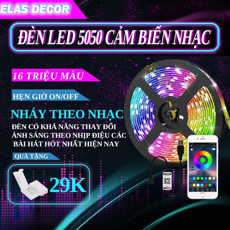 Đèn led đổi màu 5050 RGB 5m cảm biến nhạc, kết nối Bluetooth điêu khiển qua app điện thoại