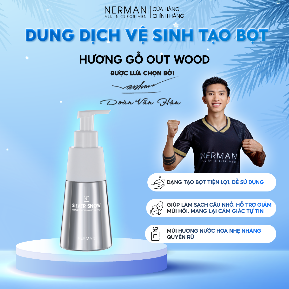 Dung dịch vệ sinh nam giới tạo bọt Nano bạc Nerman Silver Snow - Hương nước hoa cao cấp 200g