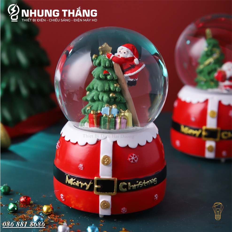 Quà Tặng Giáng Sinh - Quả Cầu Tuyết Phát Nhạc Ông Già Noel Và Người Tuyết - Siêu Dễ Thương - Tặng Pin - Size To Nhất