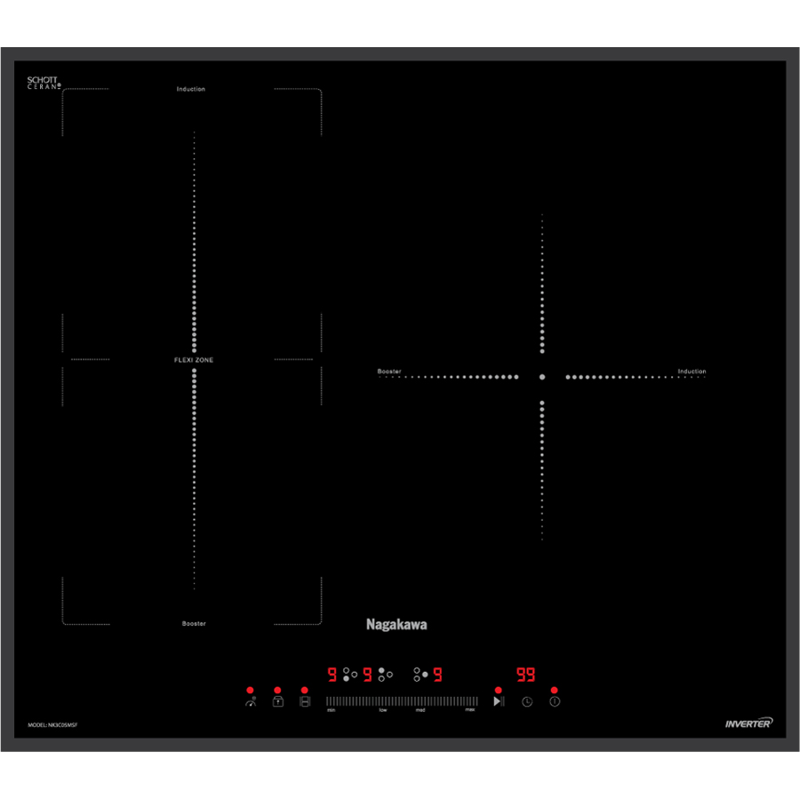Bếp điện từ 3 vùng nấu thông minh Nagakawa NK3C05MSF ( Tính năng Flexizone) - Made in Malaysia - Hàng chính hãng