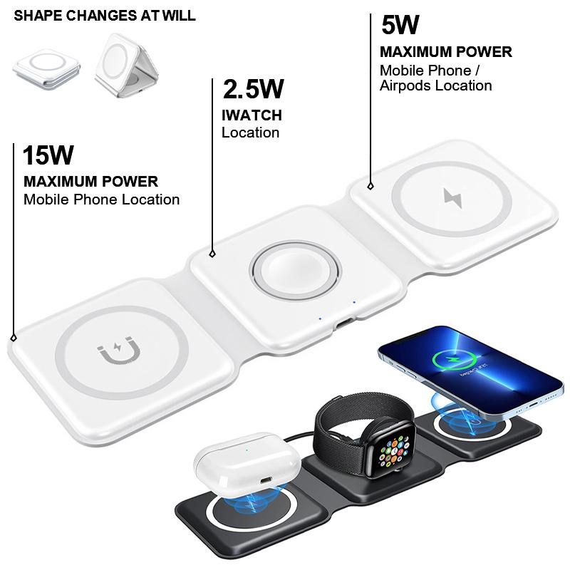 Có thể gập lại 3 trong 1 Bộ sạc không dây cho iPhone 14 13 11 12 Pro Max Mini Sạc từ tính nhanh cho Apple Watch 7 6 Airpod 3