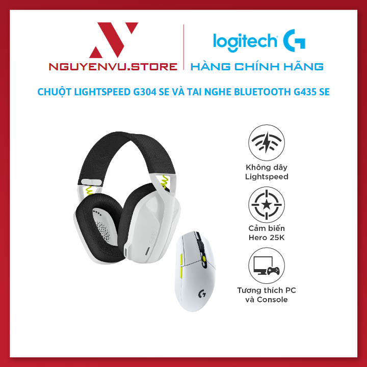 Bộ Chuột - Tai nghe (M&amp;HS) Logitech Lightspeed Wireless Combo Gaming Đen-Trắng - Hàng Chính Hãng