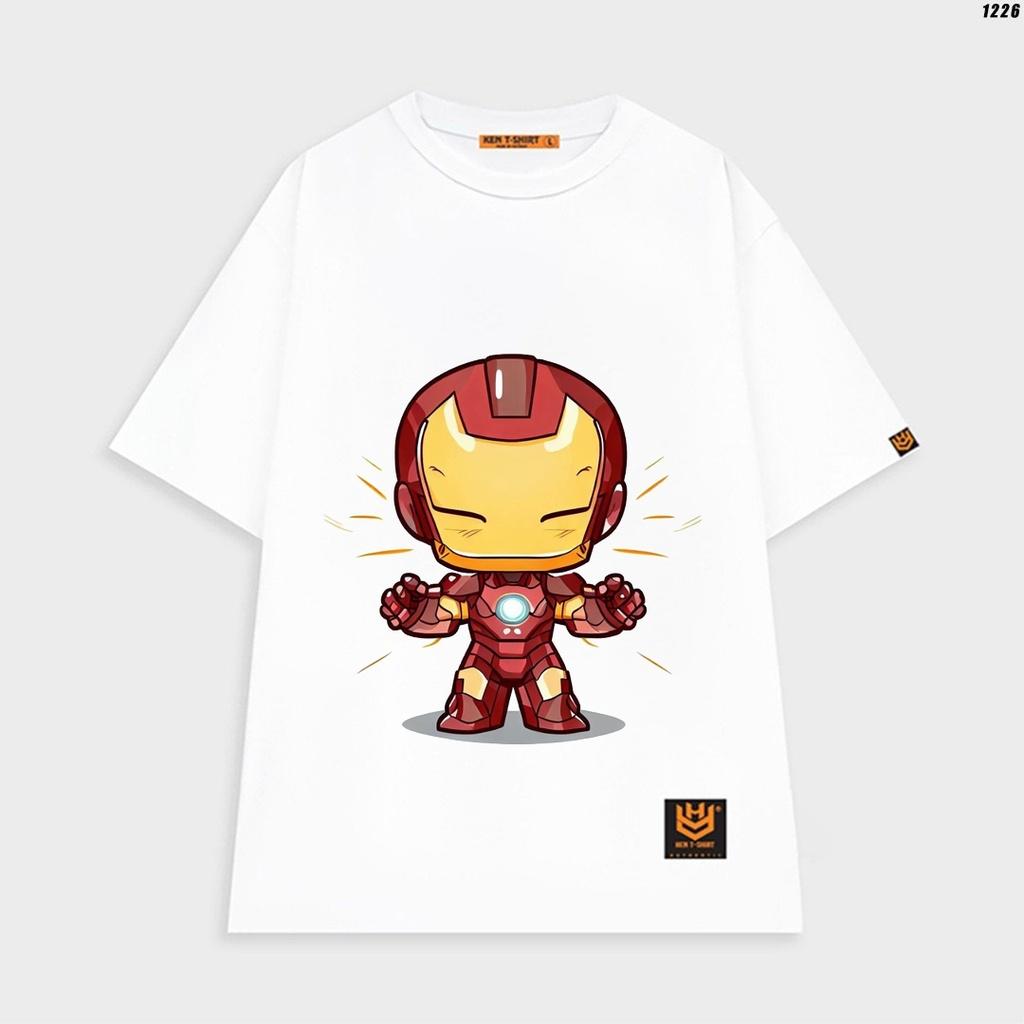 Áo thun tay lỡ unisex áo phông trơn nam nữ Iron man mini vui nhộn