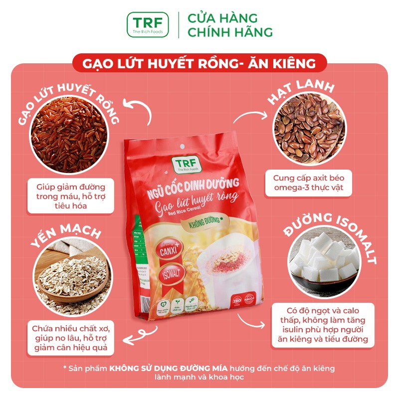 Ngũ cốc dinh dưỡng gạo lứt huyết rồng ăn kiêng, không đường, giảm cân bổ sung canxi The Rich Foods 368G