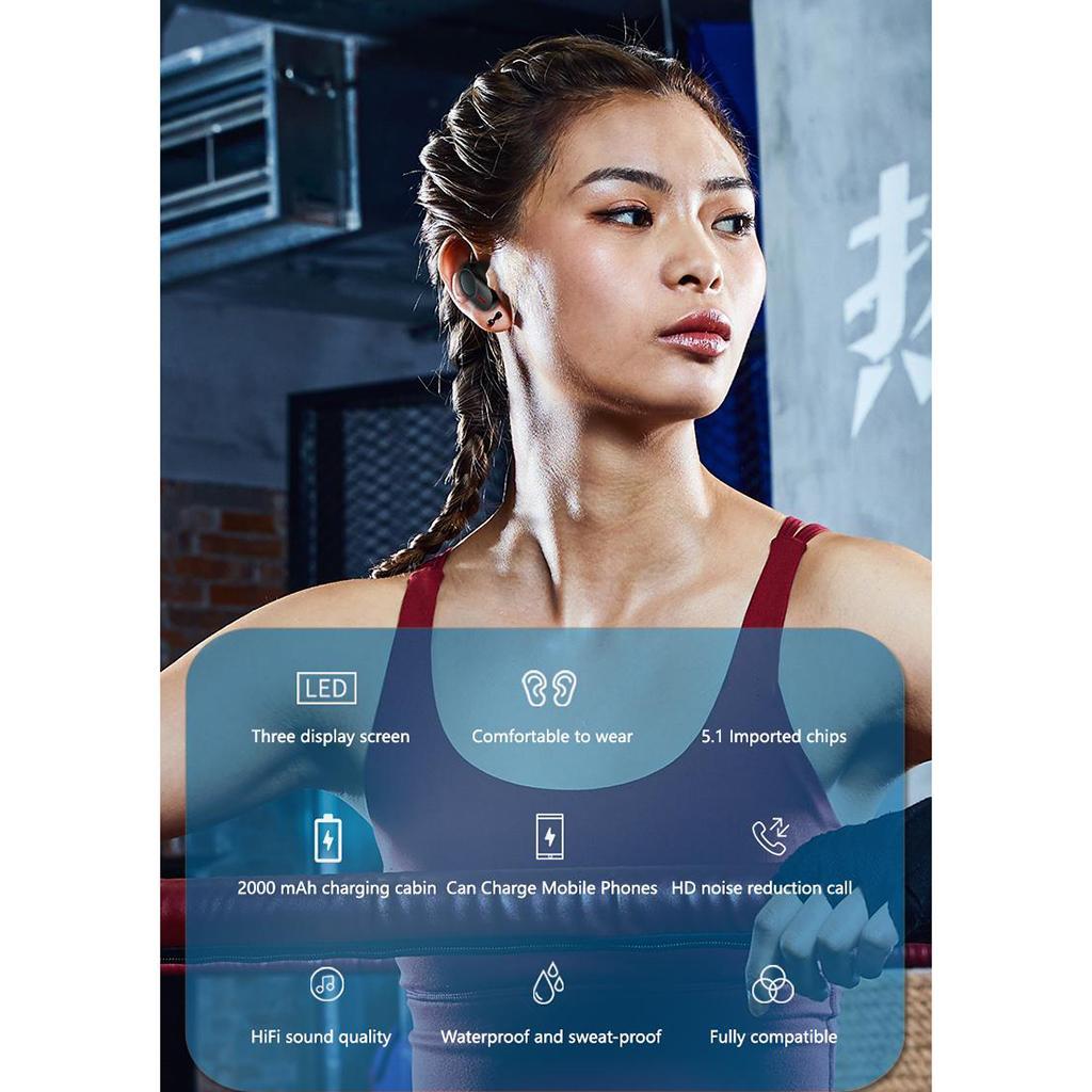 Bluetooth Headset Built in Mic Binaural Call in-Ear Buds Waterproof & Flashlight