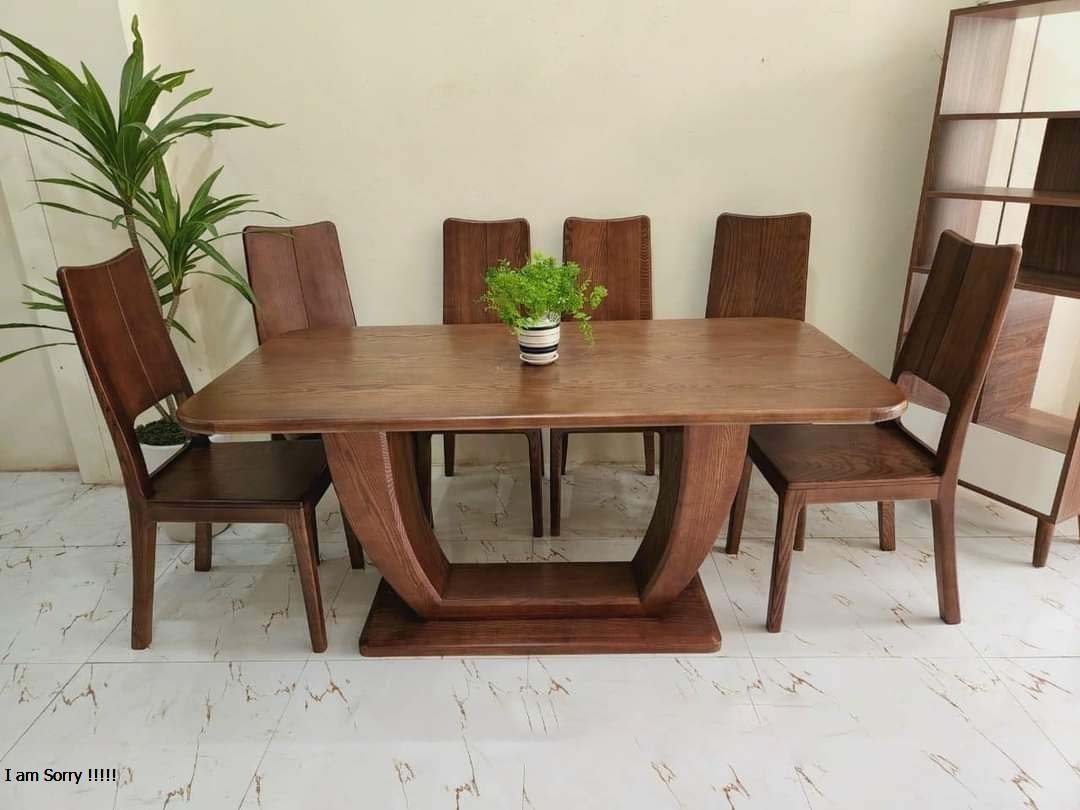 Bộ bàn ghế ăn mặt đá 6 ghế bàn chân cong
