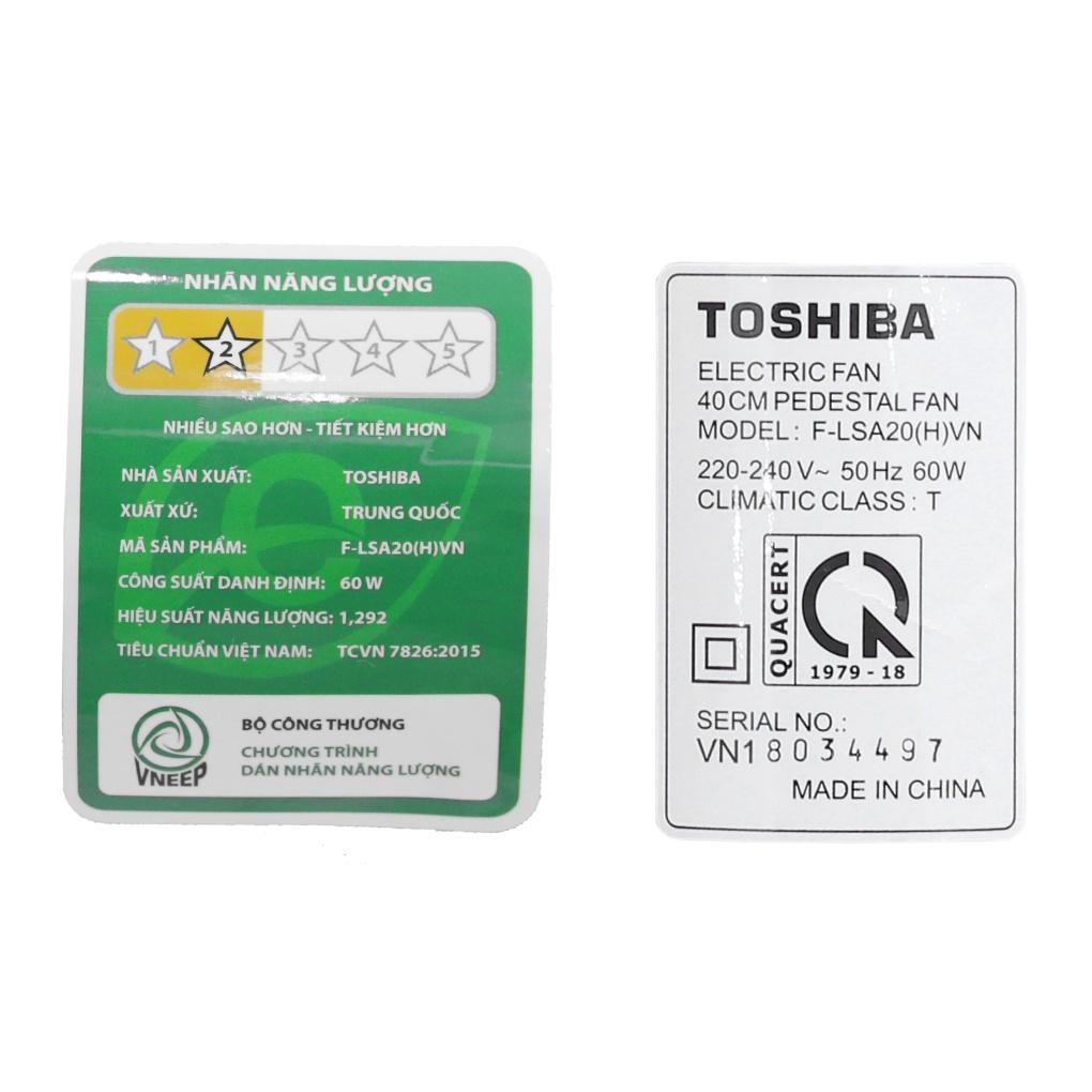 Quạt đứng Toshiba F-LSA20(H)VN 60W - Điều khiển từ xa - 5 cánh - Hẹn giờ tắt/mở - Hàng chính hãng