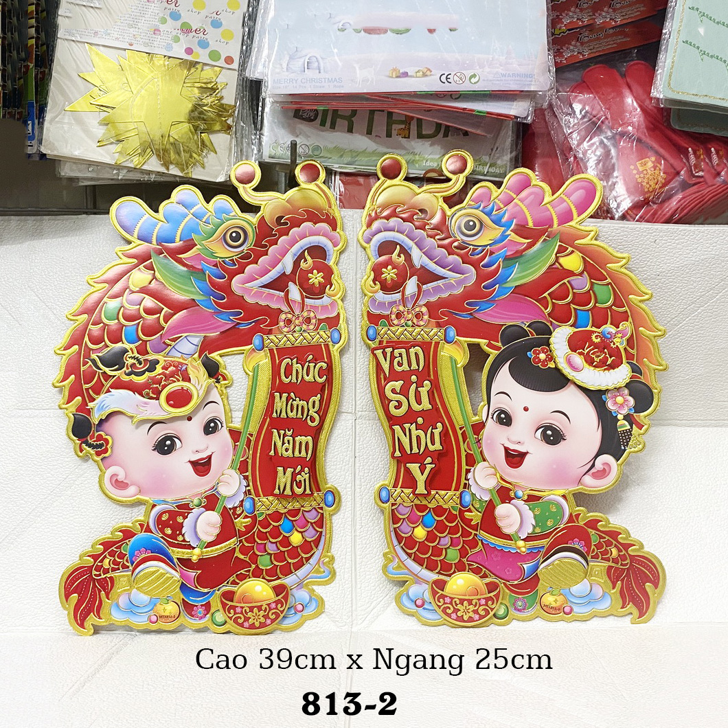 Combo 2 Hình Giấy Rồng Trang Trí Tết Năm Mới Decal Tết Năm Giáp Thình 2024
