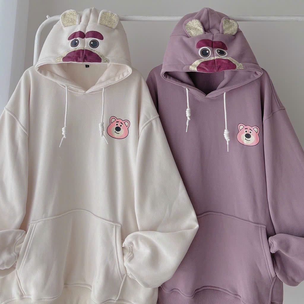 Áo hoodie nỉ bông họa tiết tai GẤU trên nón siêu dễ thương unisex nam nữ , áo khoác hoodie cặp đôi họa tiết hoạt hình cute phong cách hàn quốc