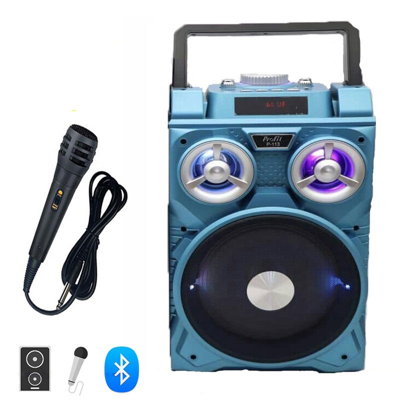 Loa bluetooth karaoke Profit P113/P115 - Bass 6.5 inch, kèm đèn led bắt mắt - Tặng 1 micro có dây - Đầy đủ kết nối Bluetooh, AUX, USB, TF card - Loa xách tay du lịch âm thanh mạnh mẽ, ấn tượng - Hàng nhập khẩu