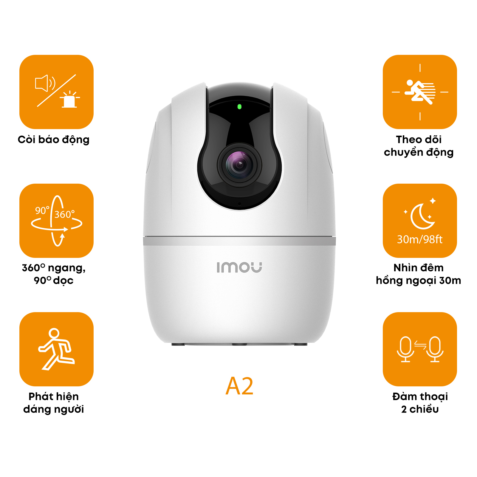 Camera Wifi Imou Ranger A2 I Phát hiện con người I Xoay toàn cảnh 360 I Đàm thoại I Hàng chính hãng