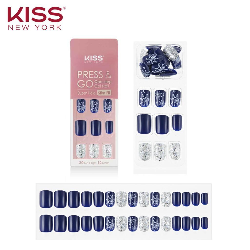 Bộ 30 Móng Tay Gel Tự Dán Press &amp; Go Kiss New York Nail Box - Navy Snowball (KPNS24K)