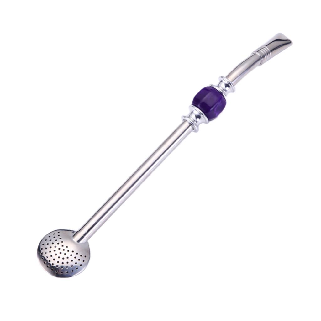 Stainless Steel Yerba Mate Straw Spoon Bombilla Tea Strainer Filter Colander Purple