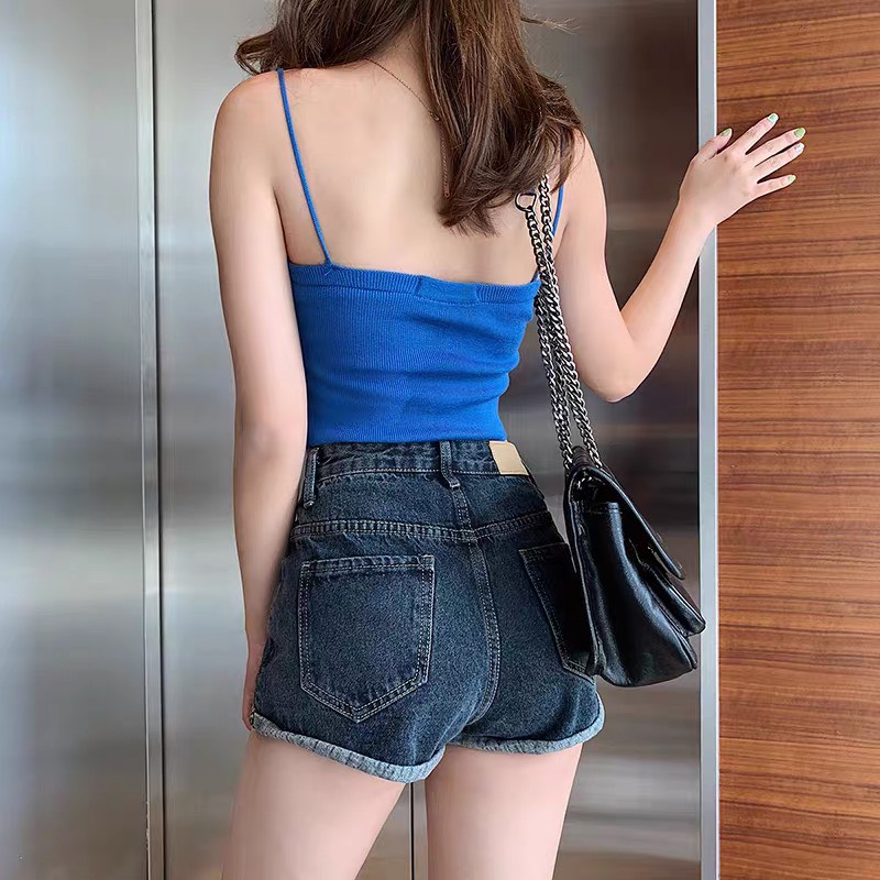 Quần short jean nữ BigSize lưng cao trên rốn, co dãn mạnh, xăn lai, phom ống rộng dành cho người béo 60kg~90kg 3825