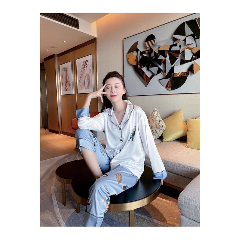 Pijama Lụa Cao Cấp Họa Tiết Dễ Thương