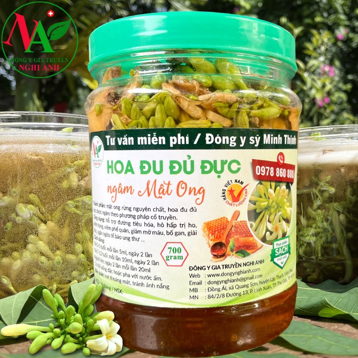 Hộp 700g Mật Ong Rừng Nguyên Chất Ngâm Hoa Đu Đủ Đực Đông Y Nghi Anh