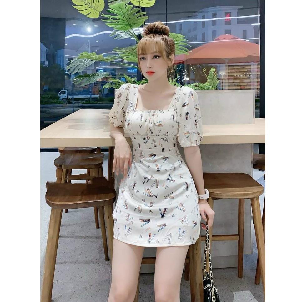 Đầm xoè lụa hoạ tiết hở lưng kèm nơ siêu xinh phù hơp đi dạo phố, đi làm