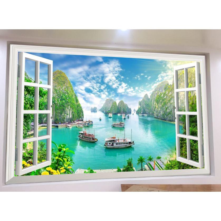 Tranh dán tường cửa sổ 3D - phong cảnh vịnh hạ long