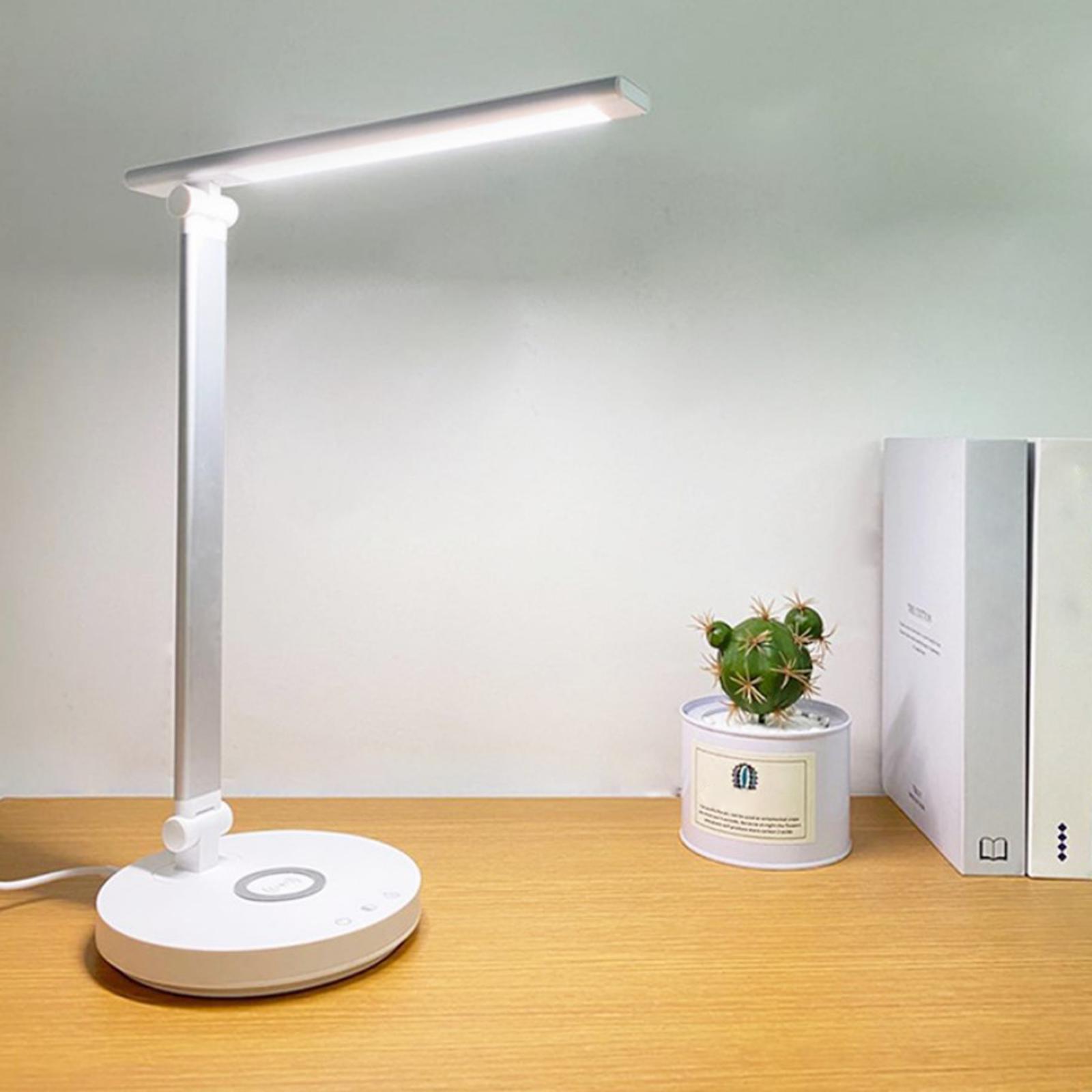 LED Desk Lamp with USB Charging Ports and Wireless Charger - 5 Adjustable Brightness Levels, Touch/Timer Function Reading Light