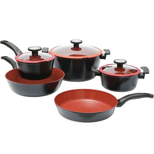 Bộ 5 nồi chảo Neoflam Dechef. Màu đỏ - đen