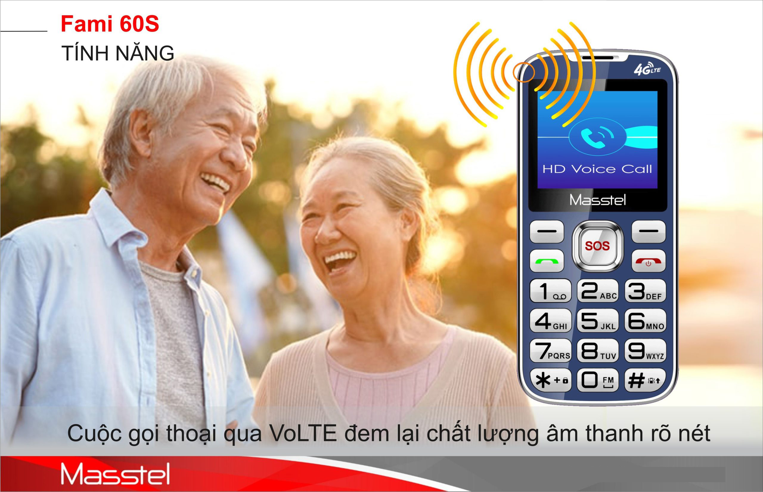 Điện thoại Masstel Fami 60S 4G(LTE) ,Bàn phím lớn, Khung viền kim loại - Hàng chính hãng