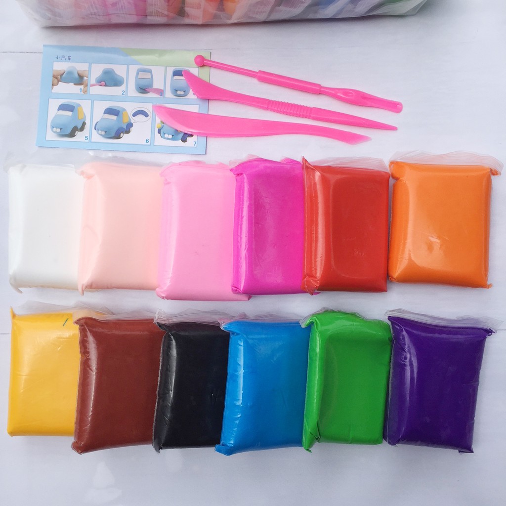 Đất Nặn - Đất Sét Nhẹ Tự Khô An Toàn Lốc 12 Màu Cao Cấp Softclay Nặn Hình, Làm Butter Slime &amp; Bộ Cây Tạo Hình