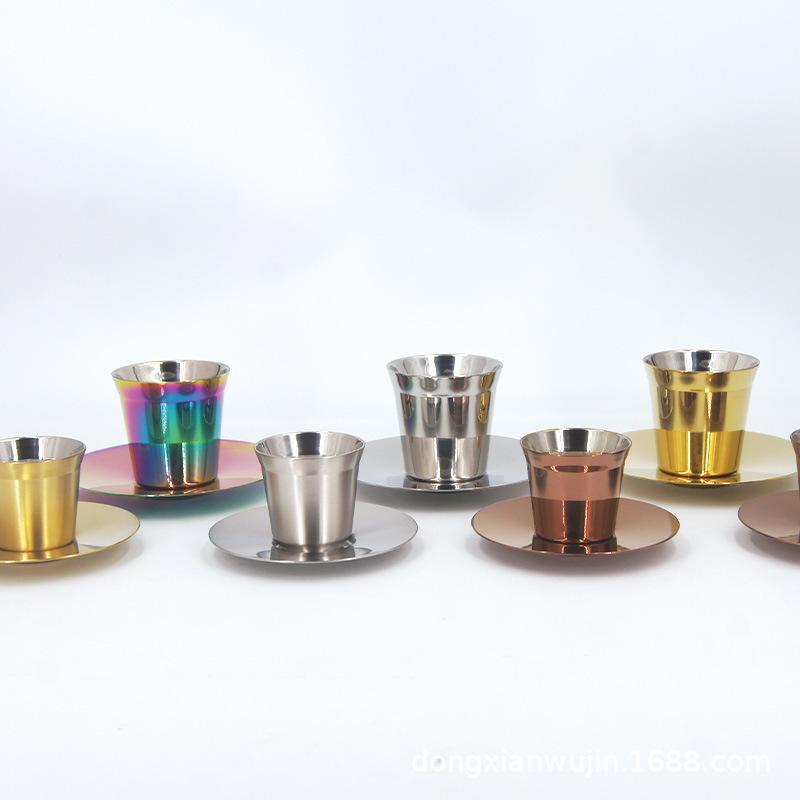 Cốc inox phong cách mới nhất di động tiện dụng miệng cốc hai lớp đĩa cách nhiệt cốc cà phê espresso hai lớp