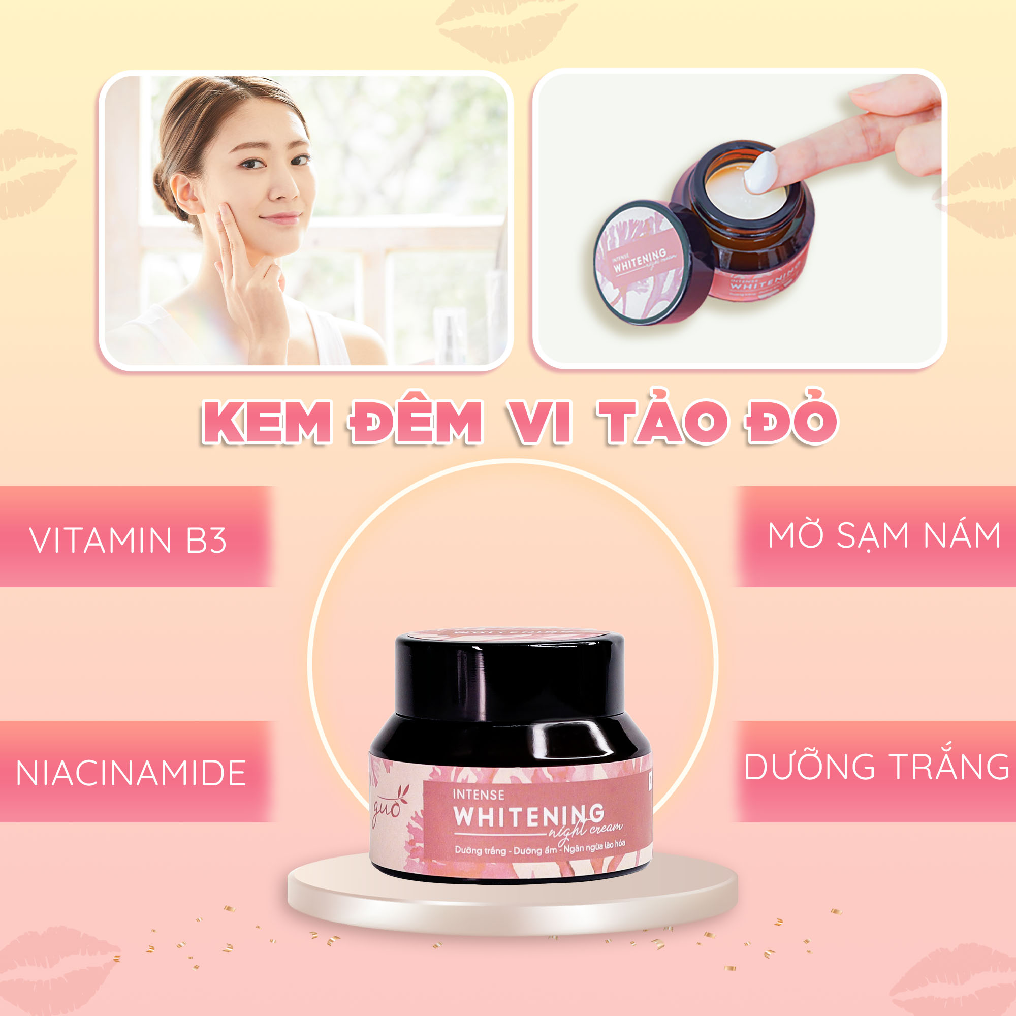 Kem Đêm Vi Tảo Đỏ Dưỡng Ẩm Trắng Da GUO - Intense Whitening Night Cream 30gr