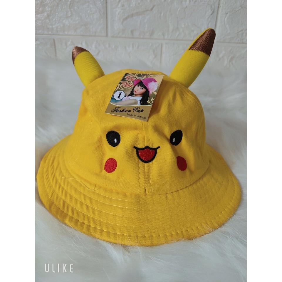 Nón cho bé (3-6 tuổi) , mũ Bucket vành tròn PIKACHU vải cotton mềm êm siêu dễ thương