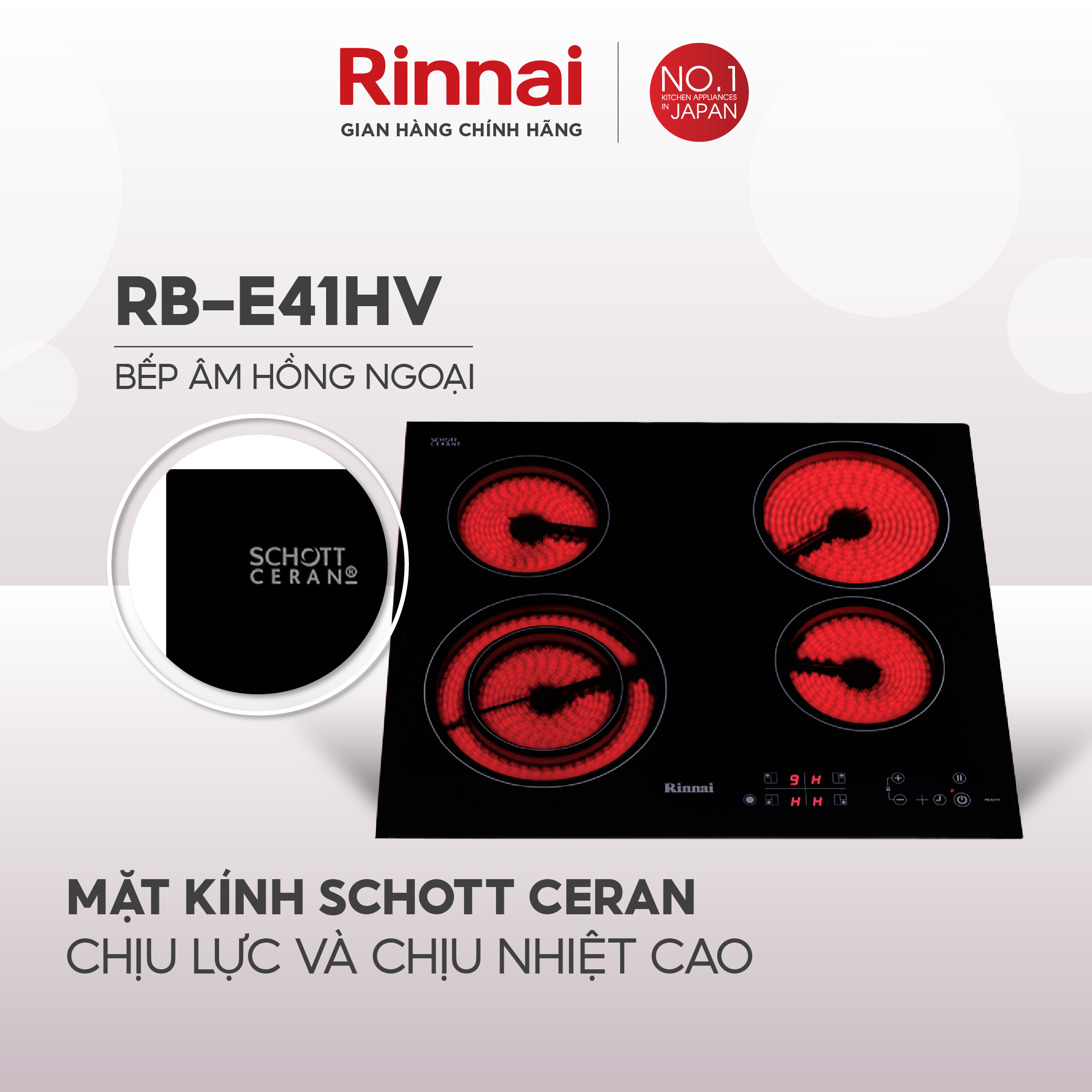 Bếp hồng ngoại Rinnai RB-E41HV mặt kính Schott 6000W - Hàng chính hãng.